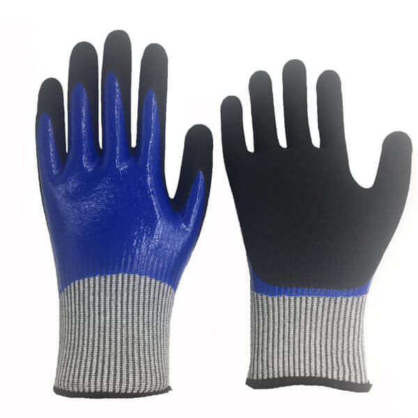 13 Gauge UHMWPE(HPPE) Liner Nitrile Fully and Sandy Coated Cut Resistant Gloves CNFM-05