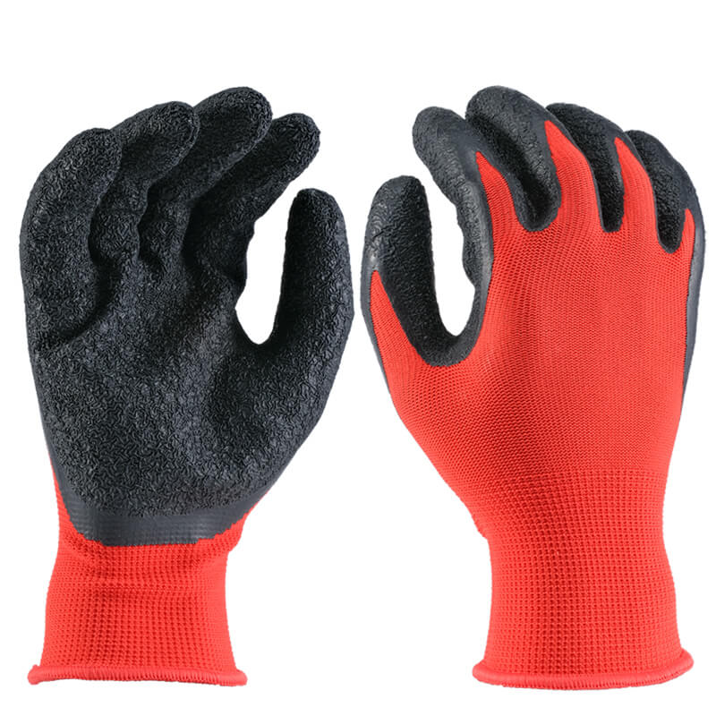 13 Gauge Polyester Liner Latex Crinkle Palm Coated Gloves PLCP-01