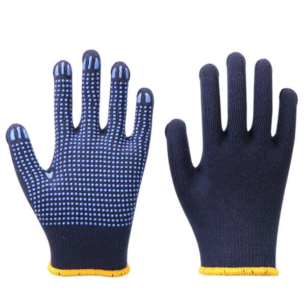 7 Gauge Dark Blue Polycotton Liner PVC Dotted Gloves DOTTED-DB