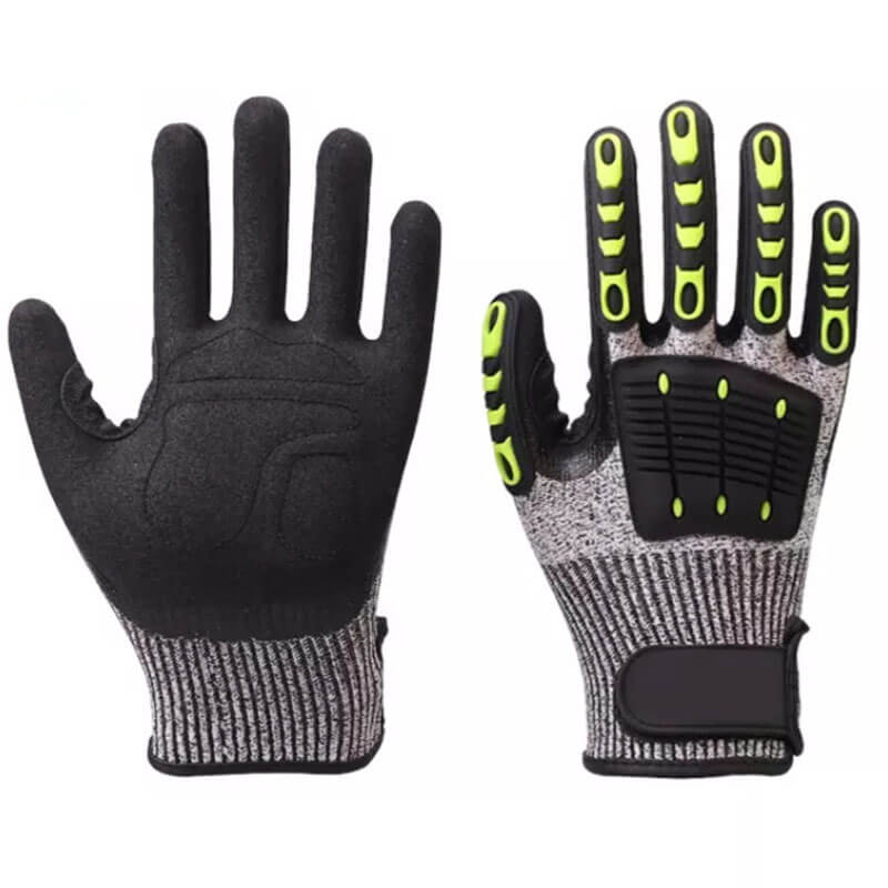 Anti Impact Anti Cut UHMWPE(HPPE) Liner Nitrile Sandy Coated TPR Anti Impact Gloves IMPACT-01