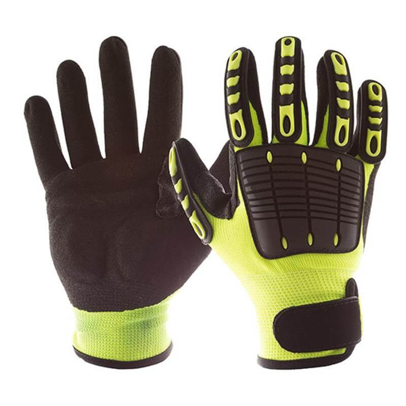 High Visable Anti Impact Anti Cut UHMWPE(HPPE) Liner Nitrile Sandy Coated TPR Anti Impact Gloves IMPACT-HIVIS