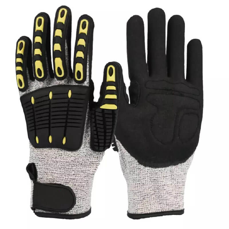 Anti Impact Anti Cut UHMWPE(HPPE) Liner Nitrile Sandy Coated TPR Anti Impact Gloves IMPACT-03